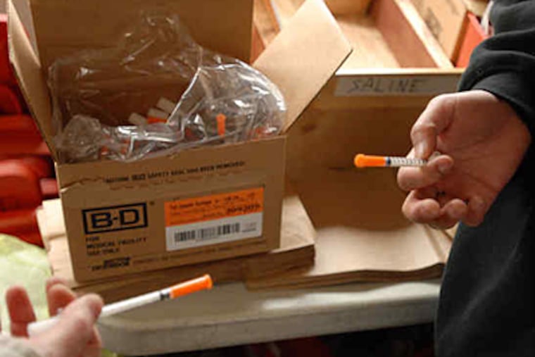 Only Philadelphia and Pittsburgh have needle-exchange programs in Pennsylvania. The ability for addicts now to get needles at a pharmacy without a prescription is expected to make the most difference in suburban areas and the state's vast rural middle. (Ron Tarver / Staff)