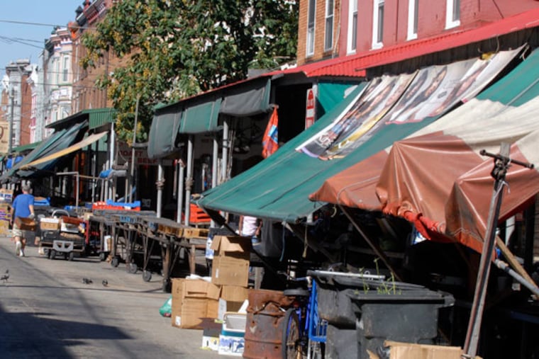 The Italian Market, here looking north from Washington Avenue, is another neighborhood where a proposal for a business improvement district has collapsed.