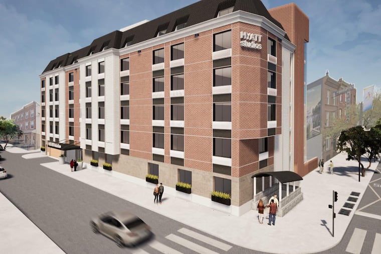 A rendering of the Hyatt Studios hotel proposed for 1135-43 S Broad St., where the Broad Street Diner sits.