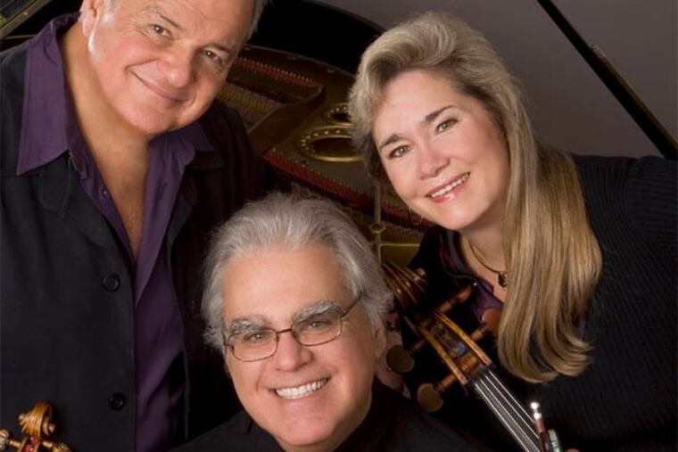 The Kalichstein-Laredo-Robinson Trio - pianist Joseph Kalichstein (center), violinist Jaime Laredo (left), cellist Sharon Robinson - played a Philadelphia Chamber Music Society concert Thursday. Christian Steiner.