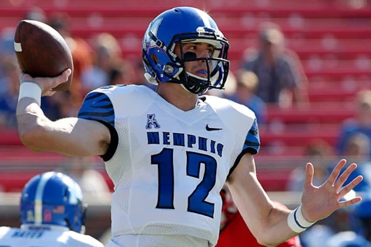 Memphis Tigers quarterback Paxton Lynch (12) throws a pass in the first quarter against the Southern Methodist Mustangs at Gerald J. Ford Stadium. (Tim Heitman/USA Today)
