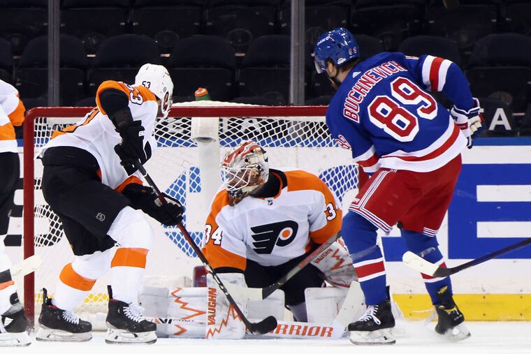 The Rangers' Pavel Buchnevich (89) scores in the first period Friday at Madison Square Garden.