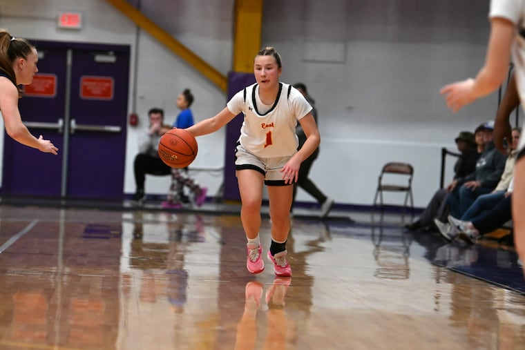 West Chester East junior Annalise Kubasko dribbles up the floor against Kennett during Saturday’s Ches-Mont League semifinal at West Chester University.