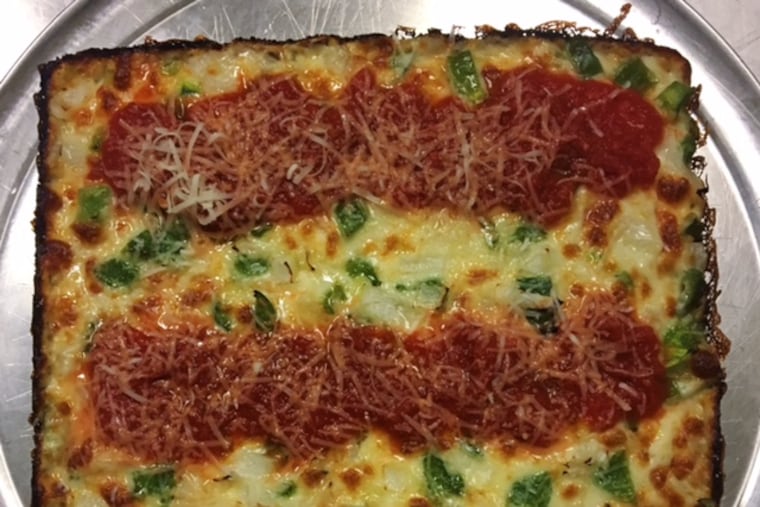 Pizza with peppers and onion from Pizza Gutt.