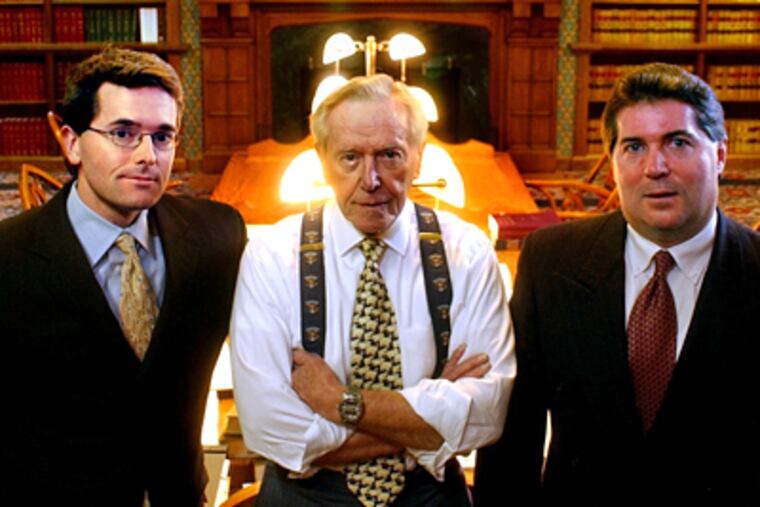 When America went to war against Osama Bin Laden and the Taliban, Philadelphia negligence lawyer James Beasley, Sr. did too. He poses with his son James Beasley, Jr. (left) and Slade McLaughlin.