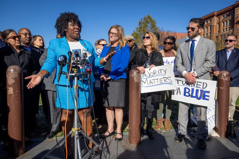 Democrats celebrate winning a majority in the state House outside Independence Hall in November, a victory credited in part to their promise to protect reproductive rights in Pennsylvania.