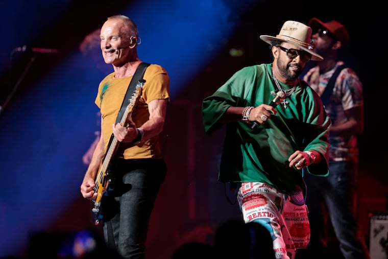 Sting and Shaggy perform during their One Fine Day music festival at the Mann Center in Philadelphia’s Fairmount Park on Saturday.