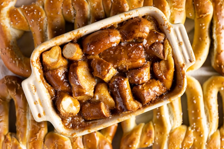 Pretzel bread pudding in Philadelphia, Pa. on Tuesday, Oct. 24, 2023. For Thanksgiving food package.