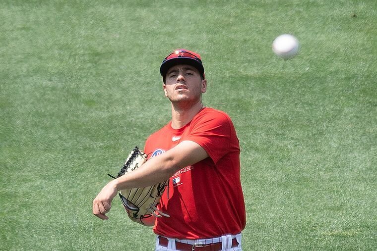 Phillies outfielder Adam Haseley during practice at Citizens Bank Park on Tuesday.