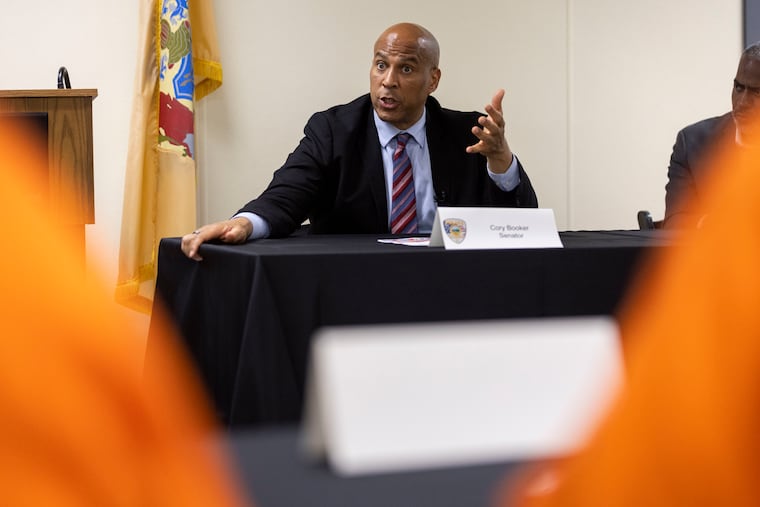 Sen. Cory Booker speaks during a roundtable at the Camden County Correctional Facility in Camden, NJ on Monday, Aug. 28, 2023. Sen. Cory Booker is introducing a new bill that would allow states to use Medicaid to pay for the care of inmates. For people with addiction, leaving jail can be deadly because the forced period of abstinence lowers their tolerance for drugs, putting them at risk of an overdose. In Camden, jail officials have worked for some time to offer better medical care for inmates with addiction.