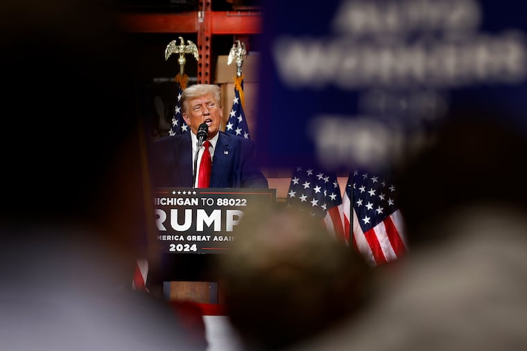 Former President Donald Trump speaks in Clinton Township, Mich., on Wednesday.