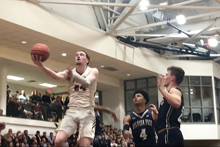 Haverford School's Christian Ray scores 2 of his game-high 36 points.