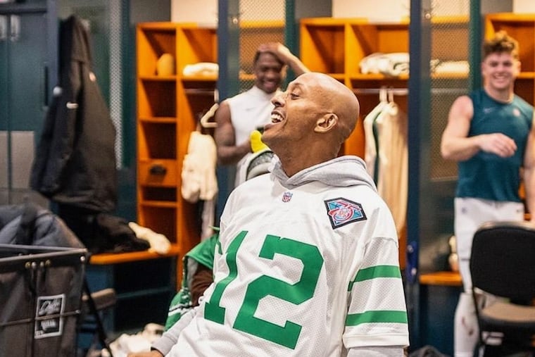 Gillie da Kid dancing in the Eagles locker room before the game Jan. 14 against the Green Bay Packers.
