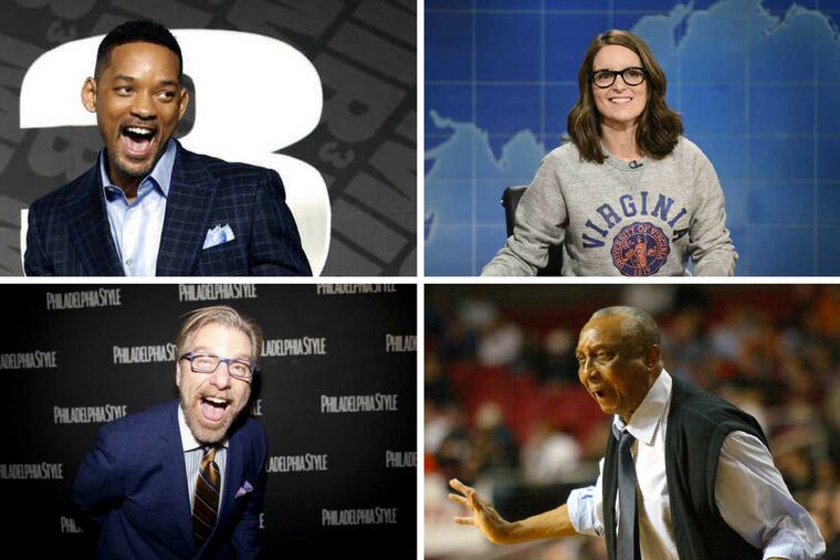Philly.com readers suggested that these people are some of the greatest living Philadelphians. Clockwise, from left: Will Smith, Tina Fey, John Chaney and Howard Eskin.