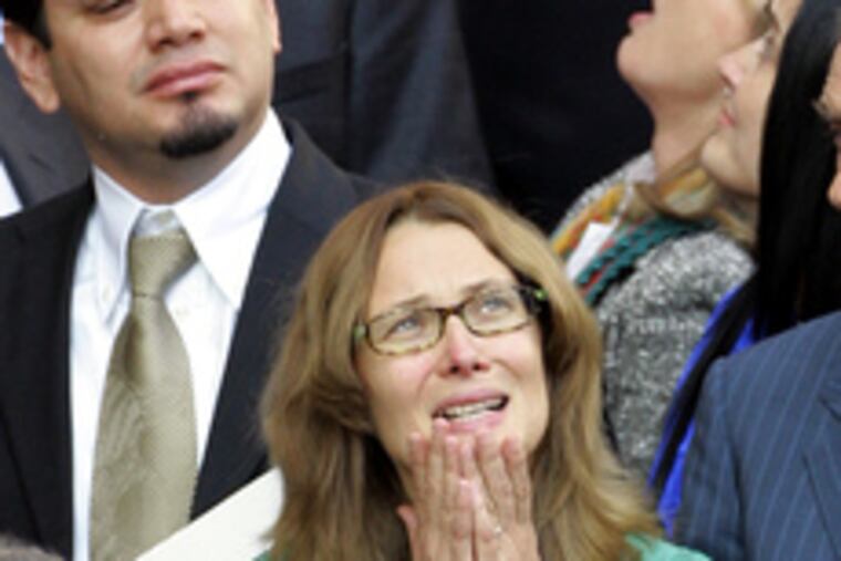 Nicoletta Mantovani, widow of Luciano Pavarotti, at the service in her husband's hometown.