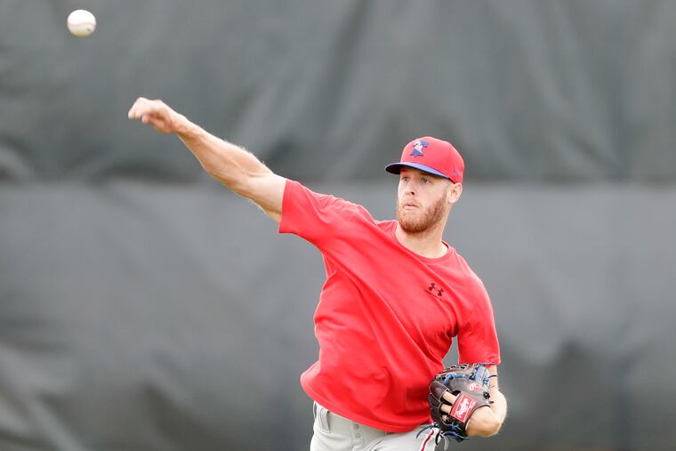 Phillies pitcher Zack Wheeler throws the baseball during spring training workouts at the Carpenter Complex in Clearwater, Florida on Wednesday, February 26, 2020.