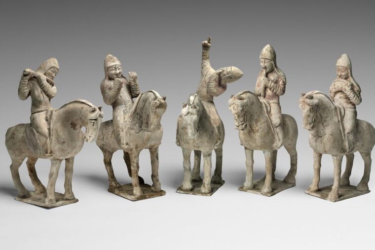 Musicians on Horseback Tang dynasty (618¬-907), mid-7th century Earthenware with traces of pigment. On view in the Chinese galleries at the Philadelphia Museum of Art. Gift of Charles H. Ludington from the George Crofts Collection, 1923