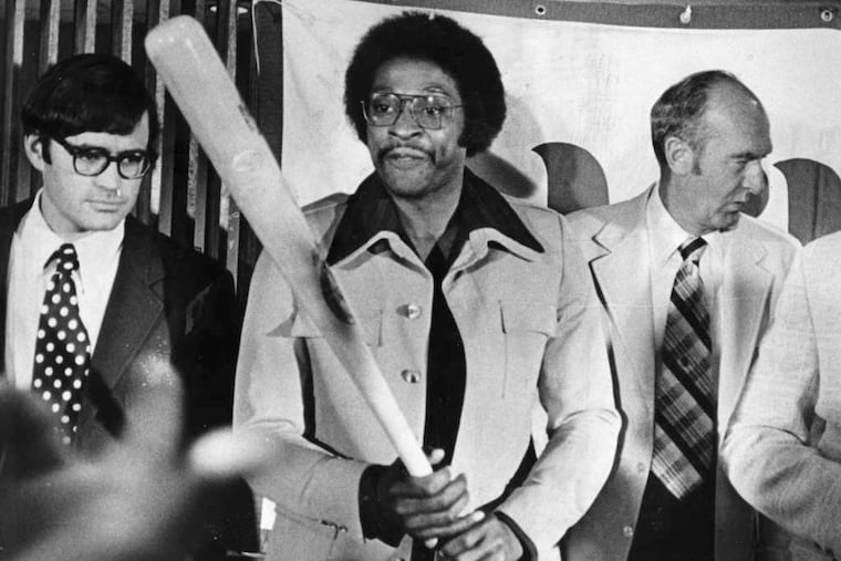 Phillies owner Ruly Carpenter (left) in 1975 with slugger Dick Allen and GM Paul Owens.