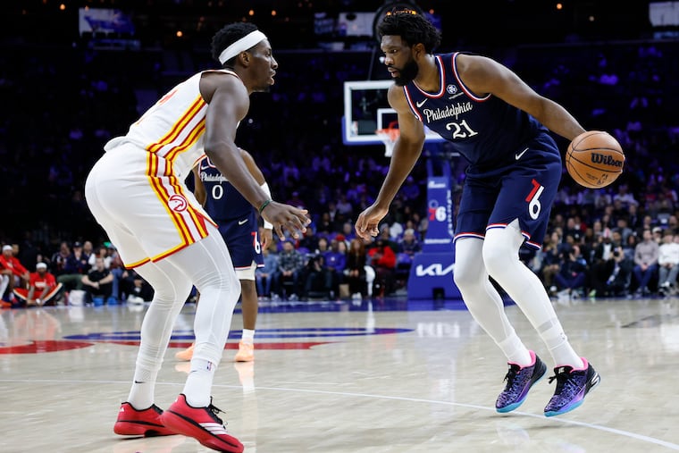 Sixers center Joel Embiid debuted his Sketchers signature shoe, the SKX JE 1, in Sunday's loss to the Hawks.