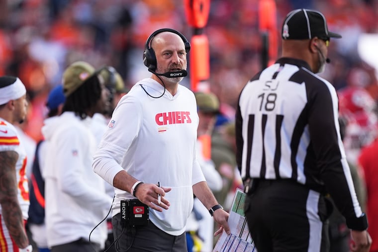 Chiefs offensive coordinator Matt Nagy during a game against the Broncos on Nov. 16.