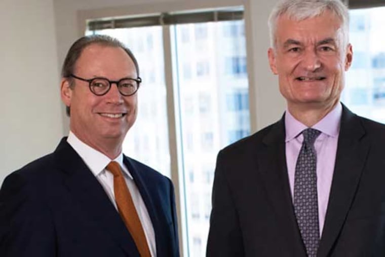 Philadelphia law firm Drinker Biddle & Reath is merging with Faegre Baker Daniels of Indianapolis. In this photo: Co-chair Andrew Kassner of Drinker Biddle (left) and Tom Froehle of Faegre Baker. The combined firm will be known as Faegre Drinker.