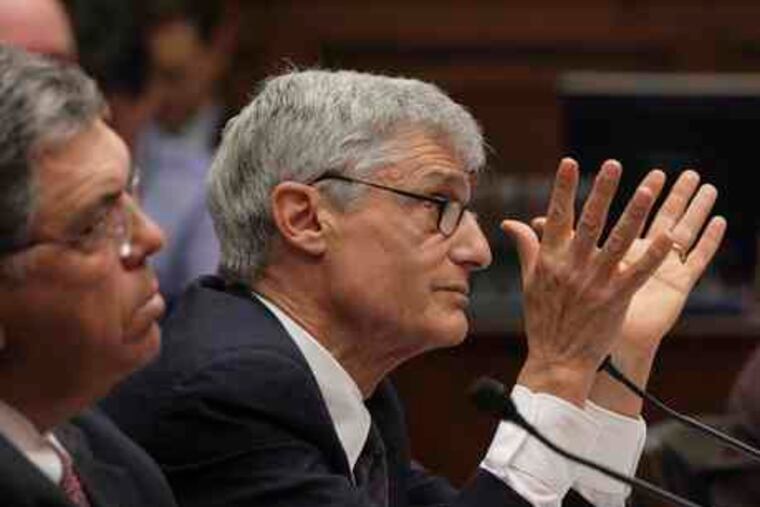 Charles Prince (left) and Robert Rubin testifying about Citigroup. "It's unbelievable what's coming out of their mouths," Michael Lewis said.