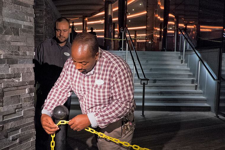 Shortly before 5 a.m. the Revel property was cleared of all media, and stanchions and plastic chains were installed at entrances to the casino.