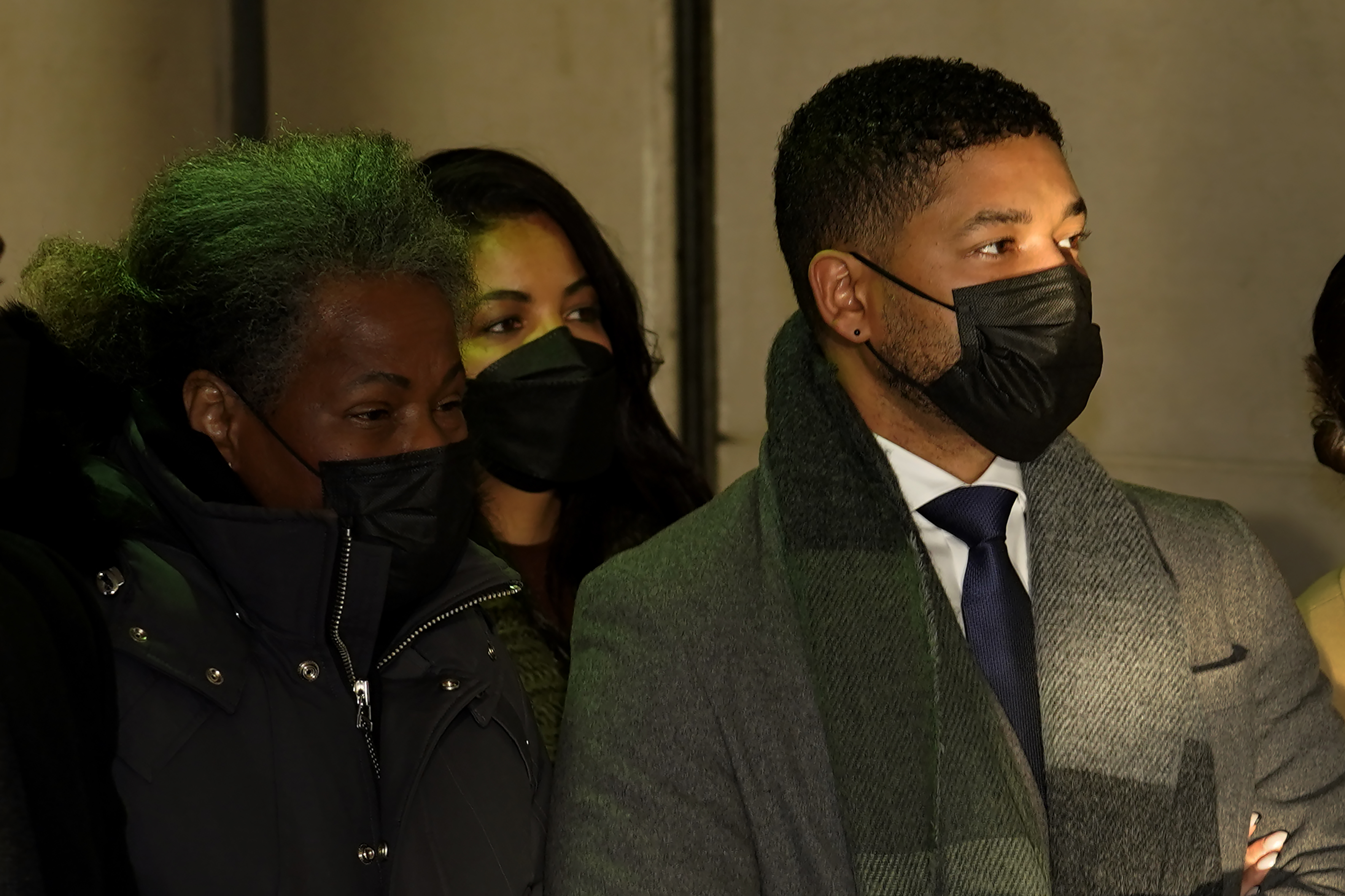 Actor Jussie Smollett, right, departs the Leighton Criminal Courthouse on Wednesday with his mother, Janet.