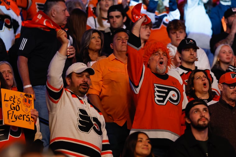 Flyers fans during player introductions during Game 4 against the Hurricanes on Saturday.