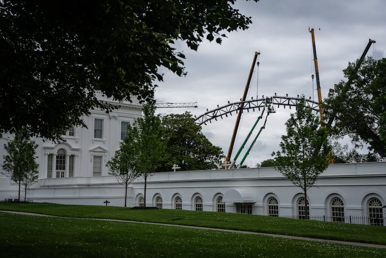 Construction on the South Lawn of the White House on Monday, May 25, 2026, ahead of events for the United States’ 250th anniversary that include an upcoming UFC fight.