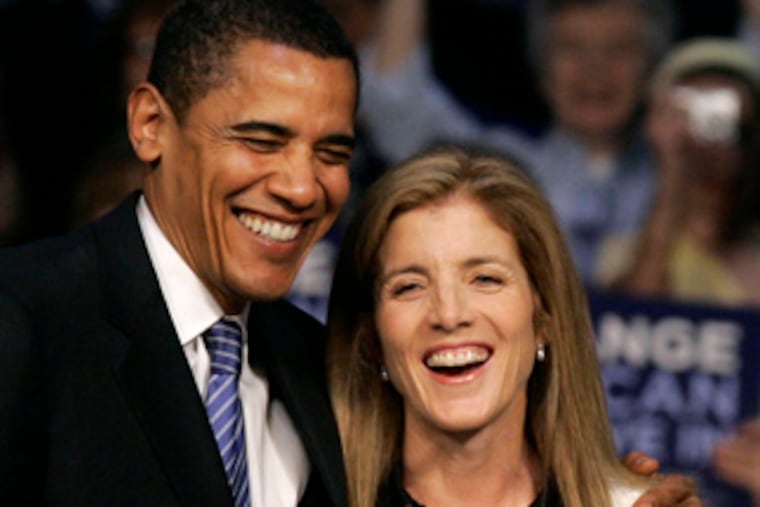 Caroline Kennedy with Barack Obama at an April rally. She has taken a more public profile since joining his campaign.