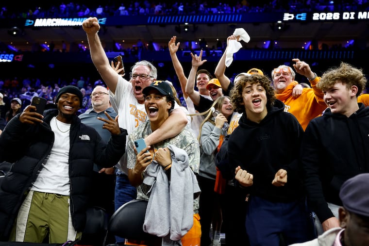 Tennessee fans celebrate after winning the second round at Xfinity Mobile Arena on Sunday.