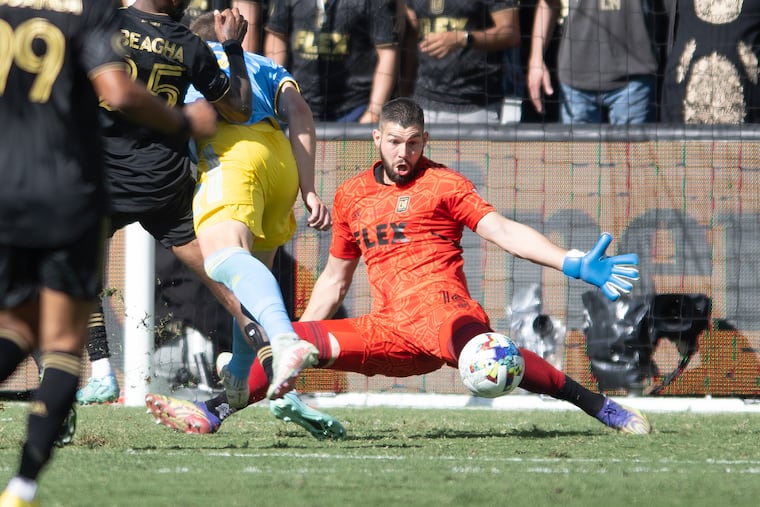 Maxime Crépeau making one of his saves against the Union before he was injured.