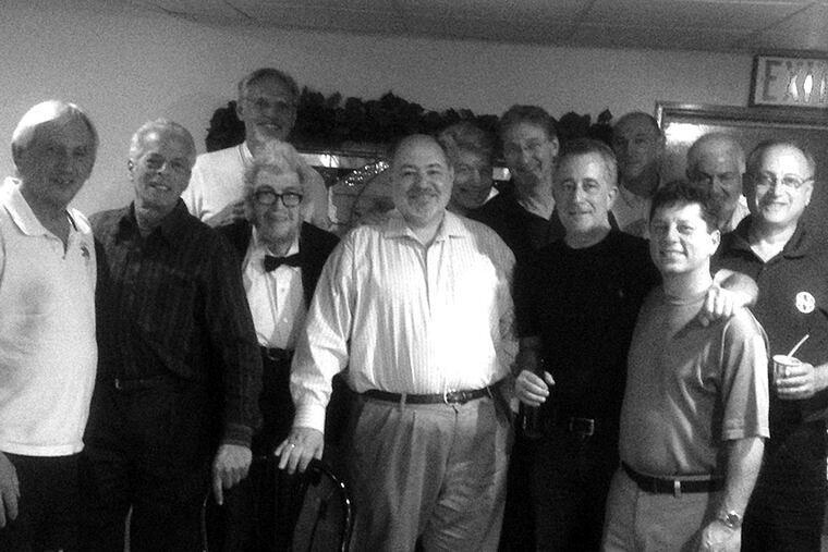 Lee Stanley, third from left, and other members of Congregation Rodeph Shalom's men's group.