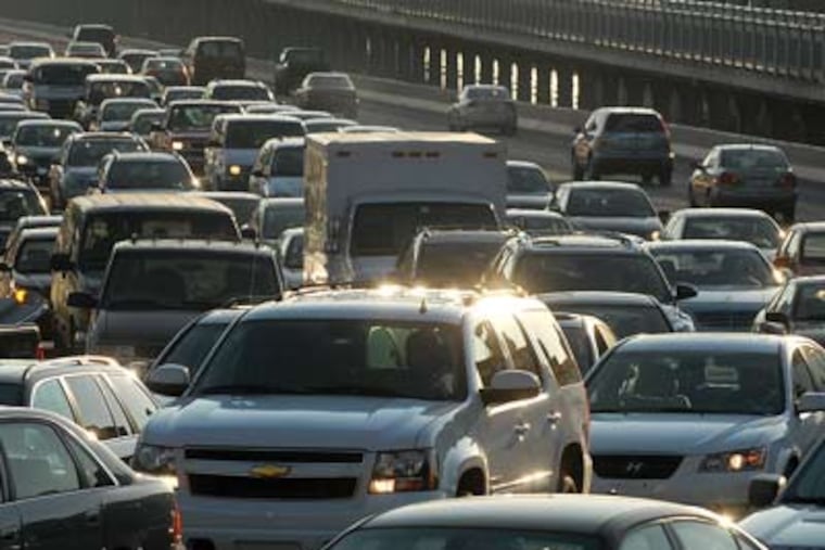 On Day 3 of the SEPTA strike, even New Jersey commuters were affected,
as westbound traffic backed up on Thursday morning on the Ben Franklin Bridge headed into Philadelphia. Friday's commute promises to be equally frustrating. (Tom Gralish / Staff Photographer)