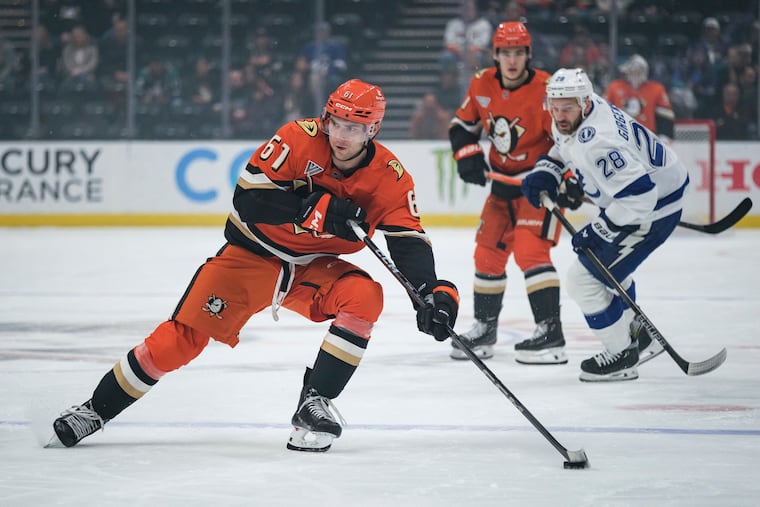 Cutter Gauthier (61) will make his return to Philadelphia with the Anaheim Ducks after the former Flyers' prospect requested to be traded.