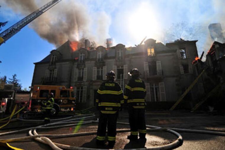 A historic Main Line mansion in Radnor Township was gutted by a fire Wednesday afternoon. (Luke Rafferty / Berwyn Fire Co.)