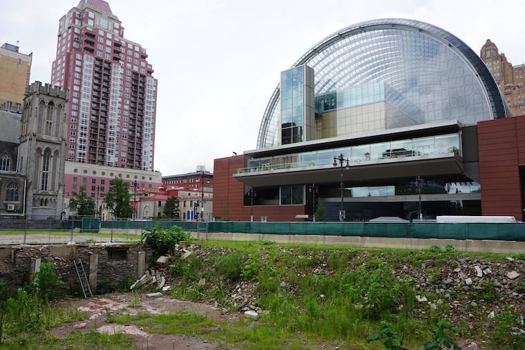 Property across Broad Street from the Kimmel Center, at Spruce Street, where developer Carl Dranoff plans a residential tower that was previously also to have included hotel rooms.