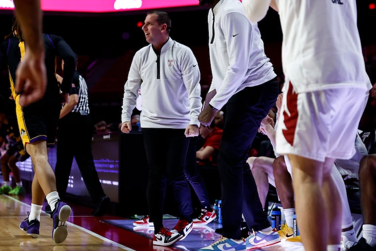 Temple coach Adam Fisher, photographed on Jan. 7, helped lead the Owls to back-to-back victories on the road. Up next, Temple will face Charlotte and South Florida.