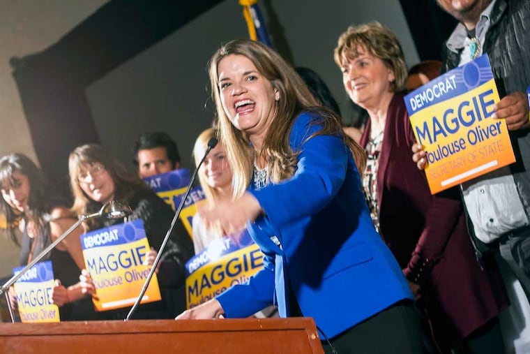 After winning a term as New Mexico’s secretary of state, Maggie Toulouse Oliver gives her acceptance speech at the New Mexico Democratic Party election night party on Nov. 8, 2016 in Albuquerque, New Mexico.