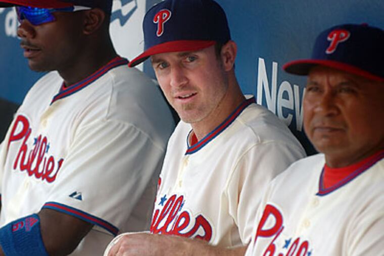 Chase Utley is on track to return to the Phillies' lineup Tuesday against the Giants . (Sarah J. Glover/Staff file photo)