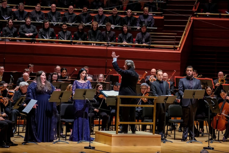 Riccardo Muti conducting the Philadelphia Orchestra, Philadelphia Symphonic Choir and vocal soloists in the Verdi Requiem Thursday in Marian Anderson Hall.