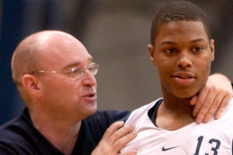 As a former Wildcats assistant , Rutgers coach Fred Hill Jr., with Kyle Lowry in '05, will receive a signed ball at today's game at Villanova.
