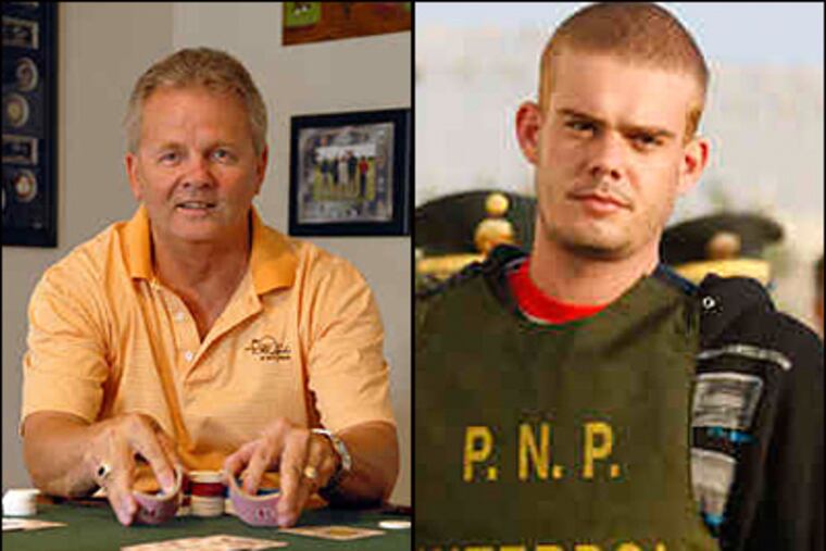 Matthew Biebel, left, says he played with Joran van der Sloot in Aruba the night Natalee Holloway vanished. He confronted Van der Sloot, he says, when the Dutchman kept ignoring house rules. (Tom Gralish / Staff/ AP File)