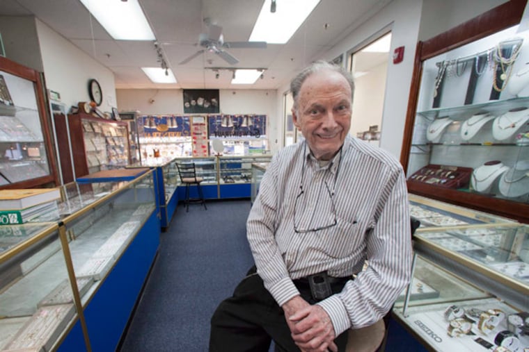Edward Weintraut and display cases at Edward Weintraut Jewelers, 735 Walnut St., Philadelphia, February 6, 2013. ( DAVID M WARREN / Staff Photographer )