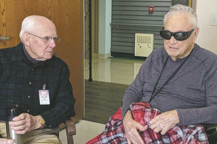 Tim Magee (left) must defer his visits to Dave Roberts for now. But he’s grateful for the friendship the two veterans have forged over the past year.