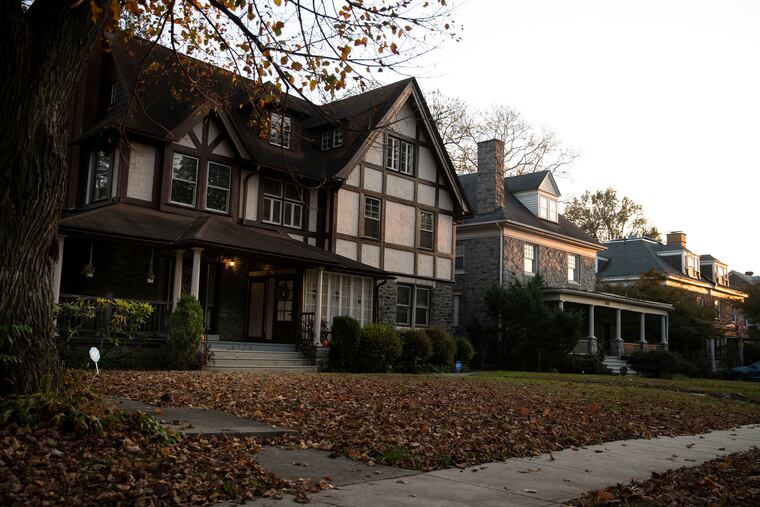 Homes on the 6300 block of Overbrook Avenue in Overbrook Farms in West Philadelphia. The neighborhood is known for its big and grassy lots — a stark difference from the many dense rowhouse neighborhoods that define Philadelphia.