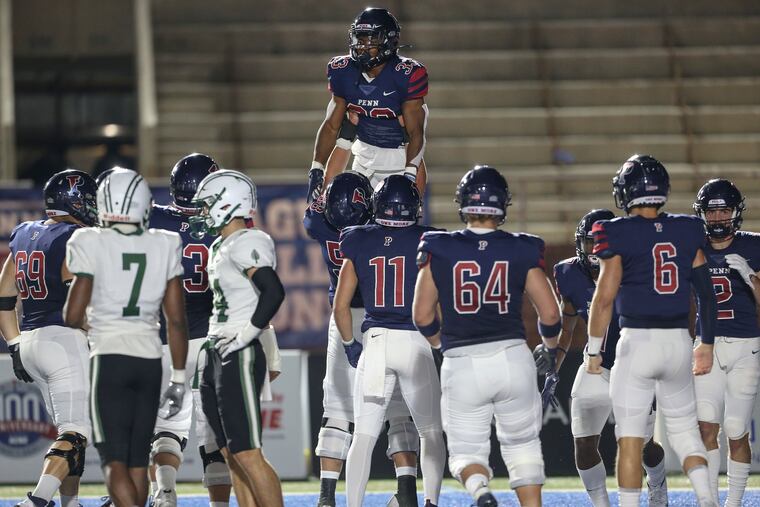 Penn's Isaiah Malcome, shown here celebrating against Dartmouth on Oct. 1, rushed for a career-best 201 yards against Lehigh on Oct. 8.