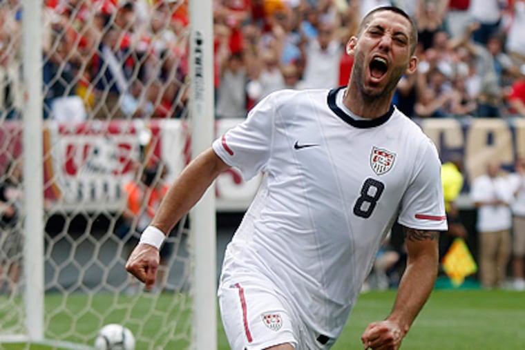 Clint Dempsey celebrates his go-ahead goal against Turkey. (AP Photo/Mel Evans)