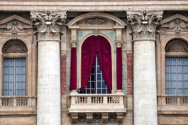 The central lodge of St. Peter's Basilica in Vatican City on Monday, May 5, 2025, before the conclave starts on May 7 where the 267th pontiff of the Catholic Church will be elected.